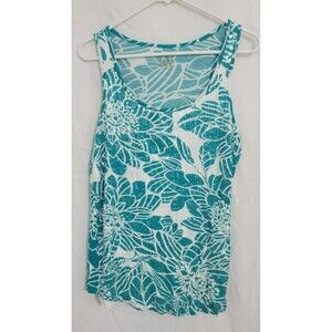 Lane Bryant Womens Blue Green White Floral Print Sequins Stretch Tank Top 14/16